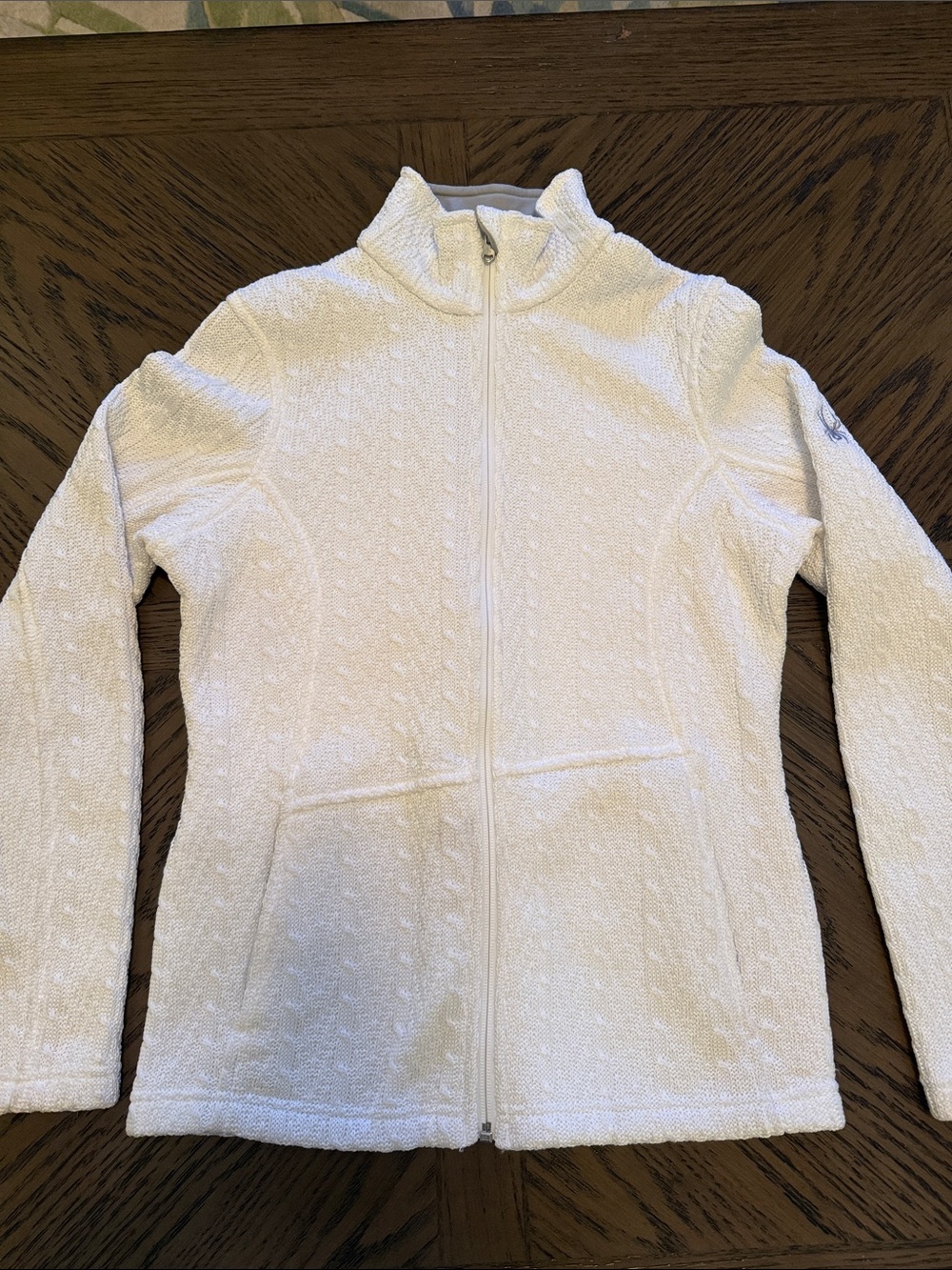 Women’s White Full-Zip Cozy Texture Fleece and Sweater Jacket